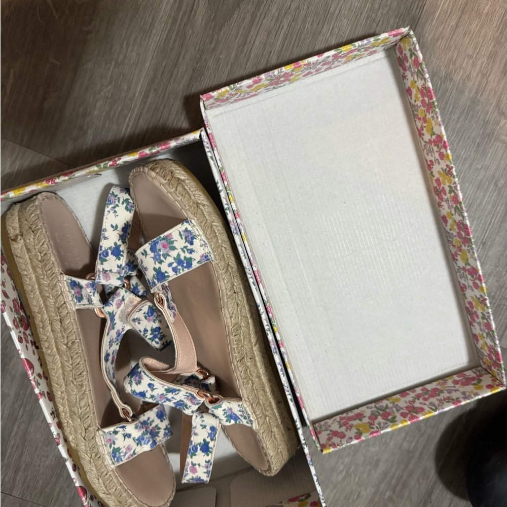 LoveShackFancy Floral Sandals - Blue and Cream size 41. NWT and Box